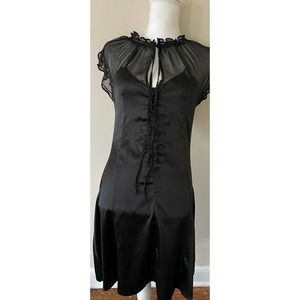 XXZ Womens Black Mini Flapper Dress Ruffle Tie Neck Button Front Size Small